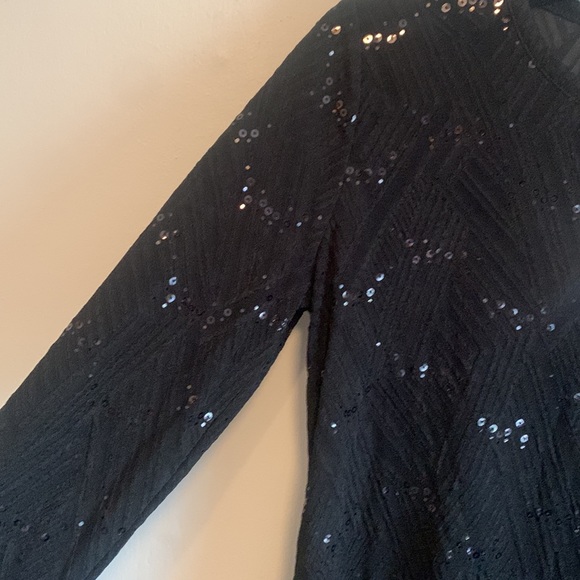 MICHAEL KORS NWT black sparkly long sleeve top MED - Picture 3 of 5